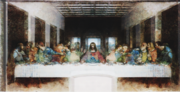 Leonardo da Vinci's The Last Supper superimposed with its mirror image.