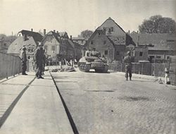 Colditz bridge in 1945 after the town had been occupied by the US Army
