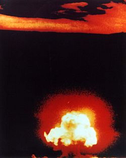 One of the few color photographs of the "Trinity" explosion.