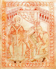 A dove representing the Holy Spirit sitting on Pope Gregory I's shoulder symbolizes  Divine Inspiration
