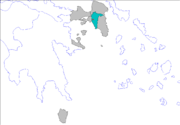 The Athens Prefecture (blue), within the Attica Periphery (grey).