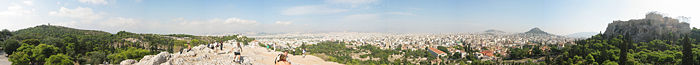 Panoramic view of parts of central Athens as seen from Areopagus.