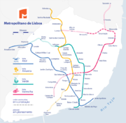 Lisbon Metro subway lines, the oldest and largest in the country, total about 39 km in length.