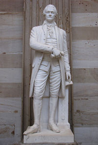 Statue of Hamilton in the United States Capitol rotunda.