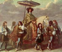 A painting of Chancellor Pierre Séguier with a parasol hoisted above his head, by Charles Le Brun, 1670.
