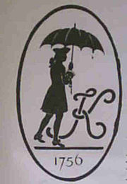 Advertising cartouche of Jonas Hanway, used by Kendall & Sons Ltd umbrella manufactuers