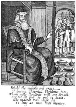Excerpt from Josiah King's The Examination and Trial of Father Christmas (1686), published shortly after Christmas was reinstated as a holy day in England.
