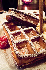 Brussels is known for its local waffle (pictured) and chocolate.