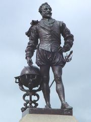 Statue of Drake in Plymouth, England where he returned to on September 26, 1580 after circumnavigating the world.