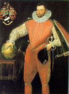 Sir Francis Drake, circa 1581. This portrait may have been copied from Hilliard's miniature—note that the shirt is the same — and the somewhat oddly proportioned body added by an artist who did not have access to Drake. National Portrait Gallery, London.
