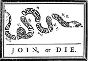 Join, or Die: This political cartoon by Franklin urged the colonies to join together during the French and Indian War (Seven Years' War).