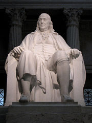 Memorial marble statue of Benjamin Franklin