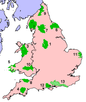 Twelve areas are designated as national parks in England and Wales, and a thirteenth is in the process of being designated.