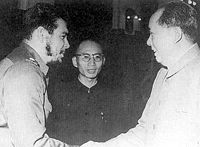 Che Guevara being received in China by Mao, at an official ceremony in the Government palace, November 1960.