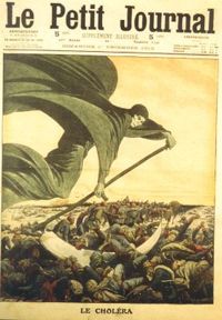 Drawing of Death bringing the cholera, in Le Petit Journal.