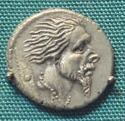 Roman silver Denarius with the head of captive Gaul 48 BC, following the campaigns of Caesar.