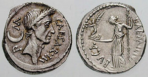 Caesar was the first to print his own bust on a Roman minted coin.