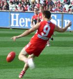 Precise field and goal kicking using the oval shaped ball is the key skill in Australian rules football