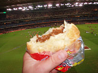 Meat pies are a tradition at Australian football games.