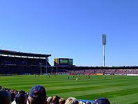 A capacity crowd at an AFL game at AAMI Stadium in Adelaide.