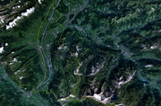 Satellite image faintly delineating Liechtenstein - enlarge to full page for clarity.