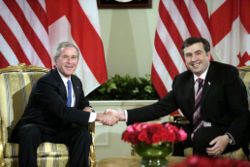 Mikheil Saakashvili (right) with George W. Bush