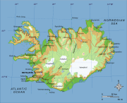 A map of Iceland with major towns marked.