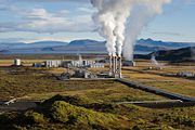 The Nesjavellir Geothermal Power Plant services the Greater Reykjavík Area's hot water needs.