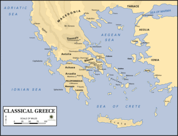 Ancient Greece and Asia Minor, separated by the Aegean Sea. Map courtesy of the United States Military Academy Department of History.