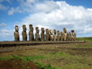 Ahu Tongariki near Rano Raraku, a 15-Moai Ahu excavated and restored in the 1990s