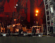 Bob Dylan (right on keyboards) at the Roskilde Festival, 2006.