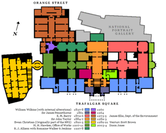 First floor plan of the National Gallery, showing the piecemeal way in which galleries have been added