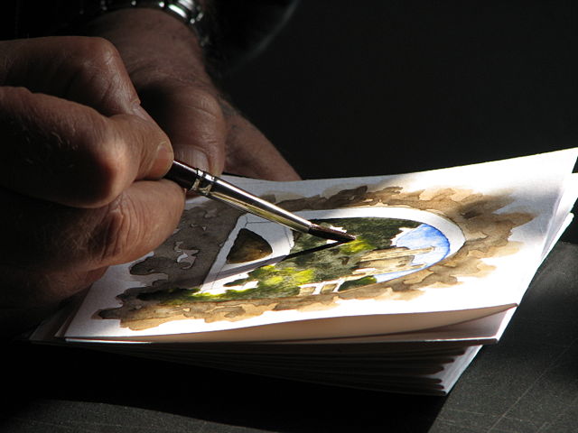 Image:Dolceacqua43 - Artista locale mentre dipinge un acquarello.jpg