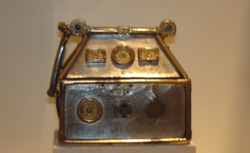 The Monymusk Reliquary. This is often thought to be the Brecbennoch, which purportedly enclosed bones of Columba, the most popular saint in medieval Scotland. It was carried by the Scots into the Battle of Bannockburn in 1314. The actual Monymusk reliquary dates from c. 750.