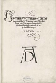 Title page of Vier Bücher von menschlicher Proportion showing the monogram signature of Albrecht Dürer