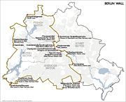 Position and course of the Berlin Wall and its border control checkpoints (1989)