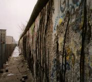 Almost all of the remaining sections of Berlin Wall were rapidly chipped away. Photo December 1990.