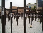 A memorial of over 1,000 crosses and a segment of the wall for those who died attempting to cross. The memorial stood for ten months in 2004 and 2005 before being demolished.