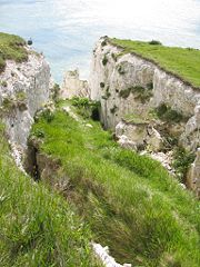 Evidence of erosion along the cliff top