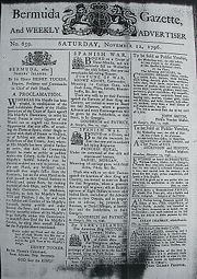 Bermuda Gazette of 12 November, 1796, calling for privateering against Spain and its allies, and with advertisements for crew for two privateer vessels.