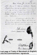 The last page of 1786  treaty of friendship. sealed by Mohammed III of Morocco, Thomas Jefferson and John Adams.