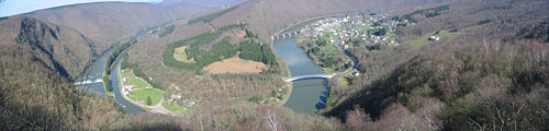 View of an incised meander in the Meuse in the French Ardennes