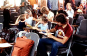 American students waiting to be evacuated from the island.