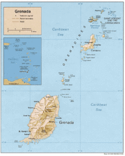 A map of Grenada and its position within the Caribbean Sea.