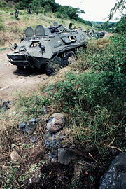 A Soviet-made BTR-60PB armored personnel carrier seized by U.S. forces during the battle.