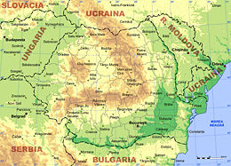 Topographic map of Romania.