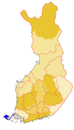 Åland with historical and modern provinces of Finland juxtaposed