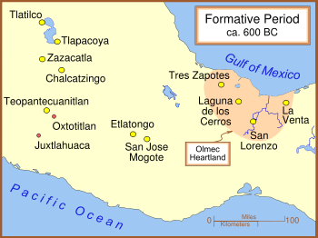 The major Formative Period (Pre-Classic Era) sites in present-day Mexico which show Olmec influences in the archaeological record.