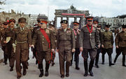 Montgomery and Soviet generals Zhukov, Sokolovsky and Rokossovsky at the Brandenburg Gate 12 July 1945.