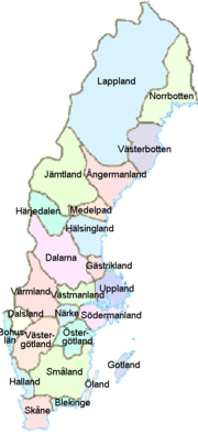 The 25 provinces of Sweden
